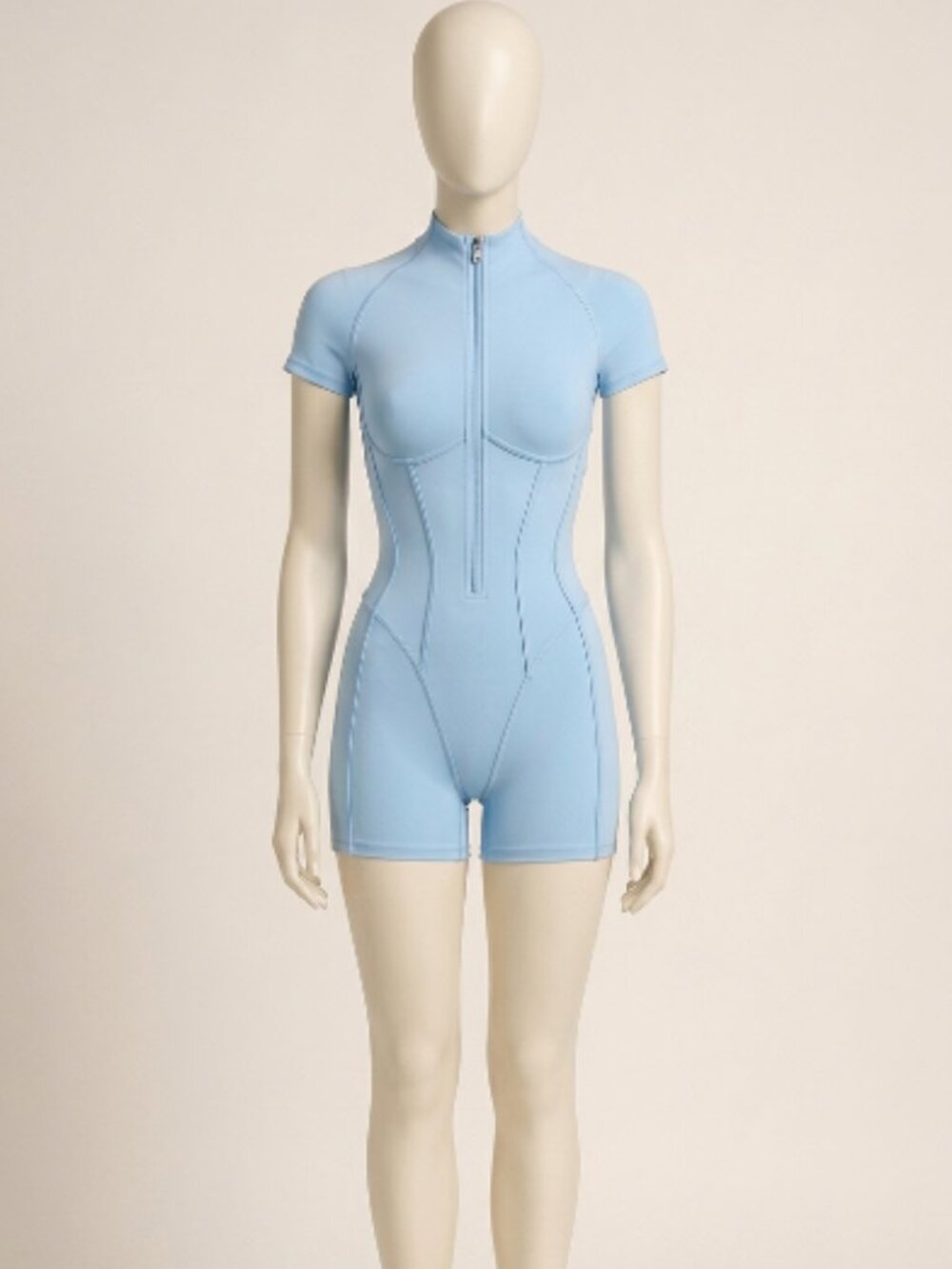 NVWA Light Blue Zip Front Sports Jumpsuit Size L High Stretch Athleisure